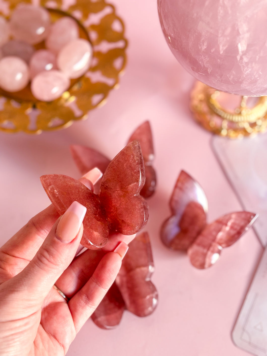 Strawberry Quartz 3D Butterfly