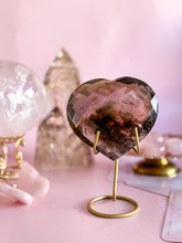 Load image into Gallery viewer, Smoky Quartz with Garden Quartz Faceted Heart on Golden Stand 003
