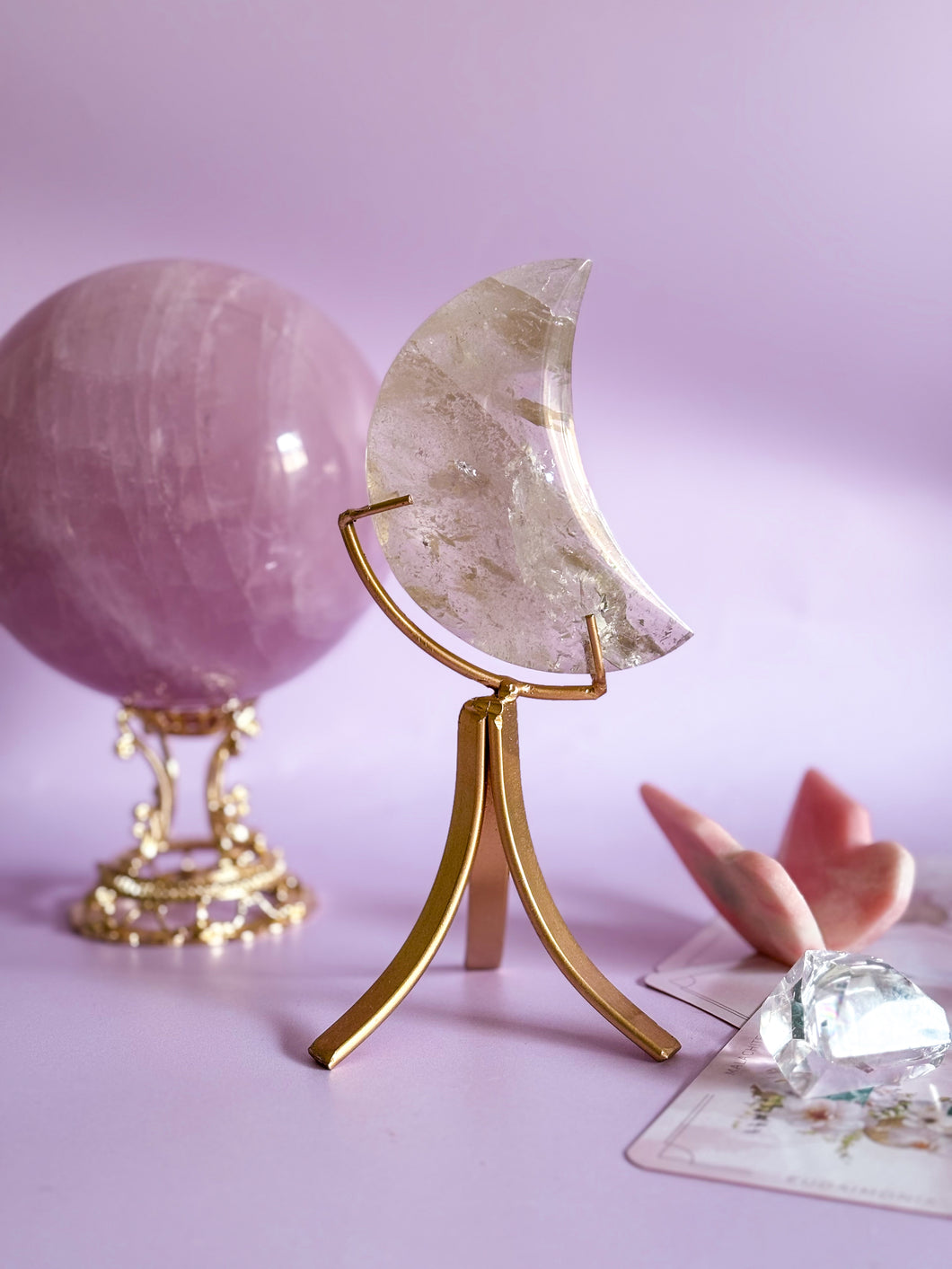 Citrine Moon with Rainbows on Golden Stand