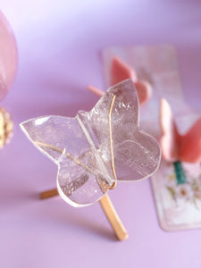 Clear Quartz Butterfly on Golden Stand 003