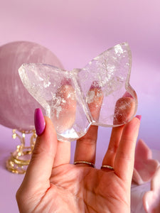 Clear Quartz Butterfly on Golden Stand 002