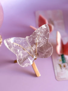 Clear Quartz Butterfly on Golden Stand 002