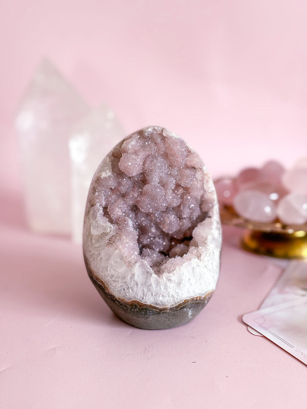 Pink Rainbow Amethyst with Quartz Cutbase